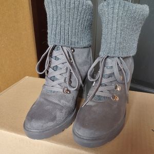 Gray booties, lace up with cuff. JustFab sz. 8.5